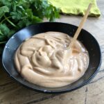 Vegan chipotle crema in a bowl and ready to serve.