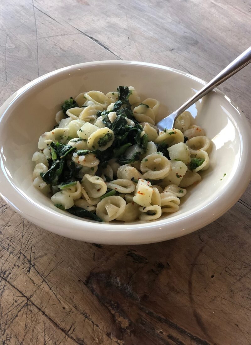 Broccoli Rabe and Potato pasta in a bowl and ready to serve